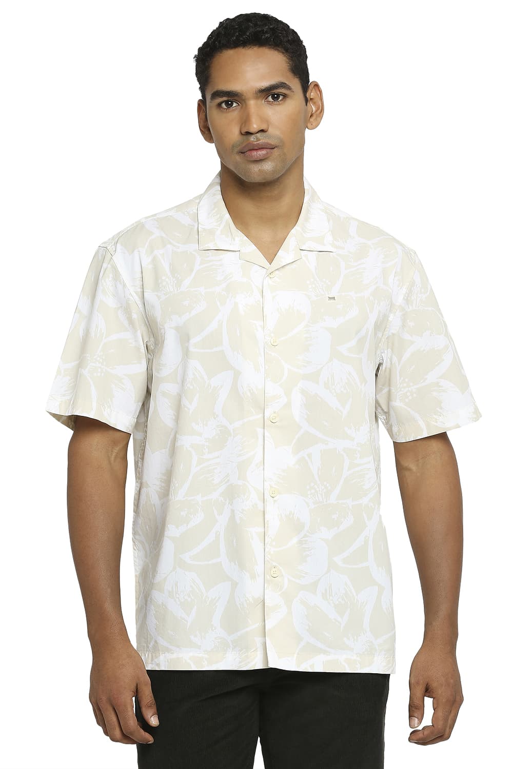 BASICS RELAXED FIT COTTON POPLIN PRINTED SHIRT