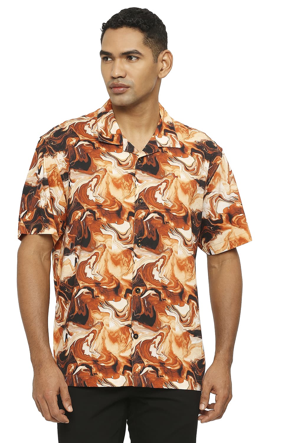 BASICS RELAXED FIT COTTON VISCOSE PRINTED SHIRT