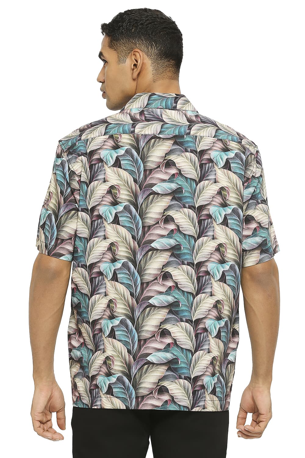 BASICS RELAXED FIT COTTON VISCOSE PRINTED HALFSLEEVES SHIRT