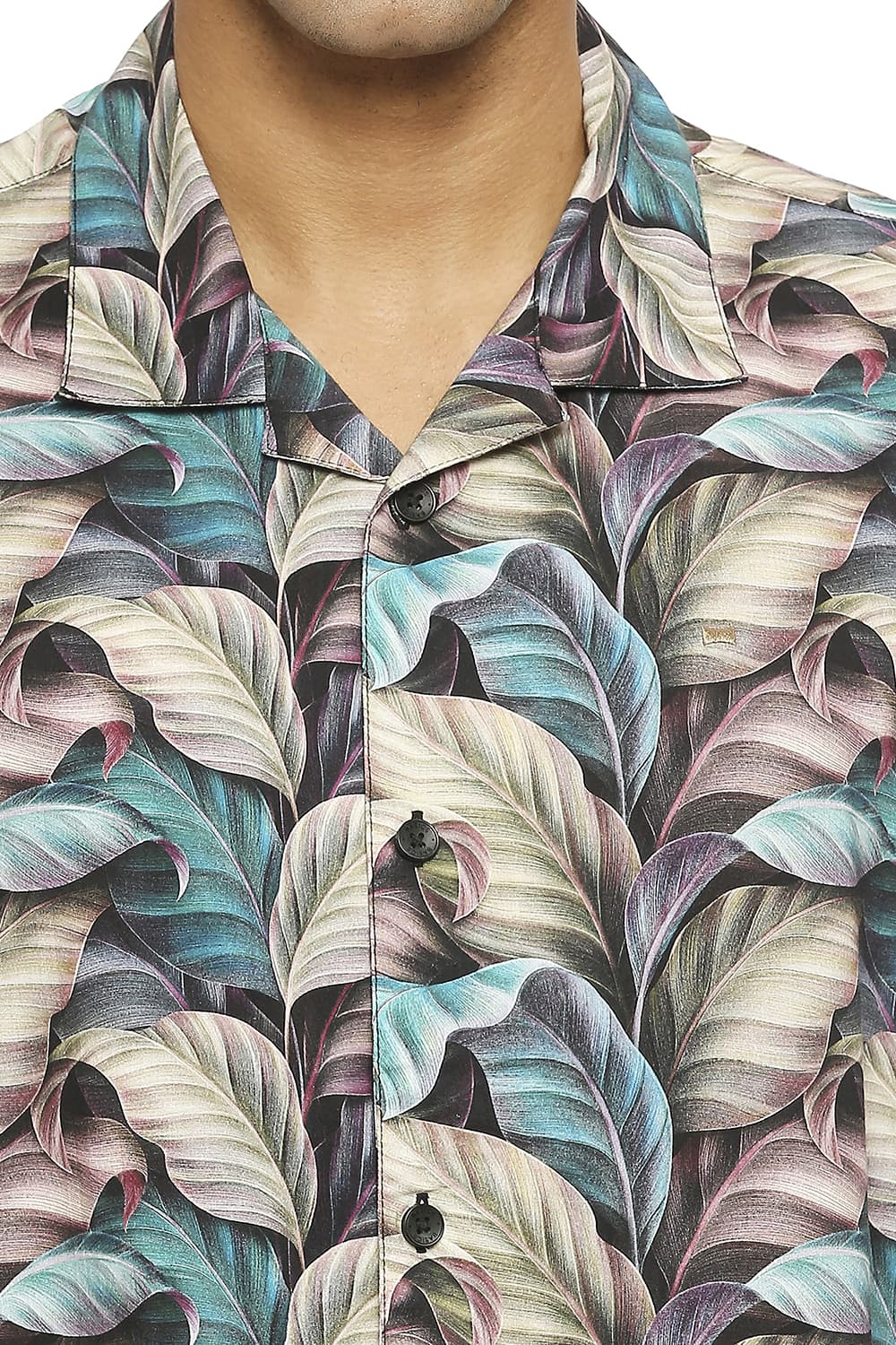 BASICS RELAXED FIT COTTON VISCOSE PRINTED HALFSLEEVES SHIRT