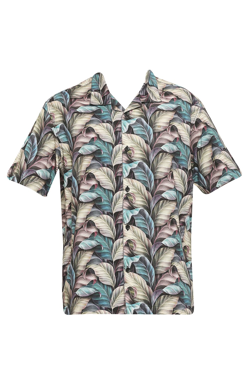 BASICS RELAXED FIT COTTON VISCOSE PRINTED HALFSLEEVES SHIRT