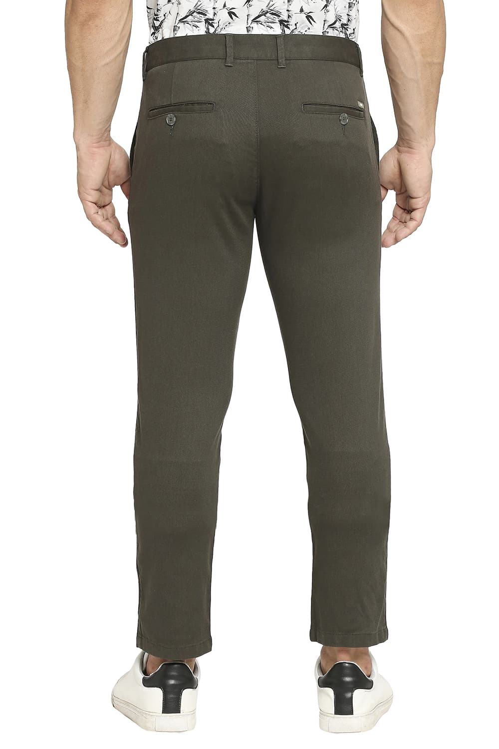 BASICS TAPERED FIT COTTON STRETCH DOBBY TROUSERS