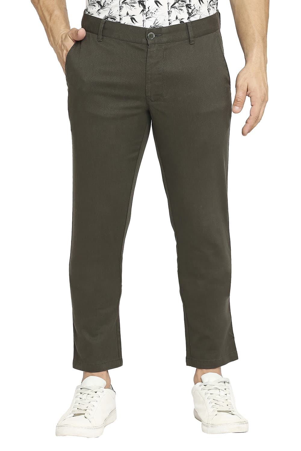 BASICS TAPERED FIT COTTON STRETCH DOBBY TROUSERS