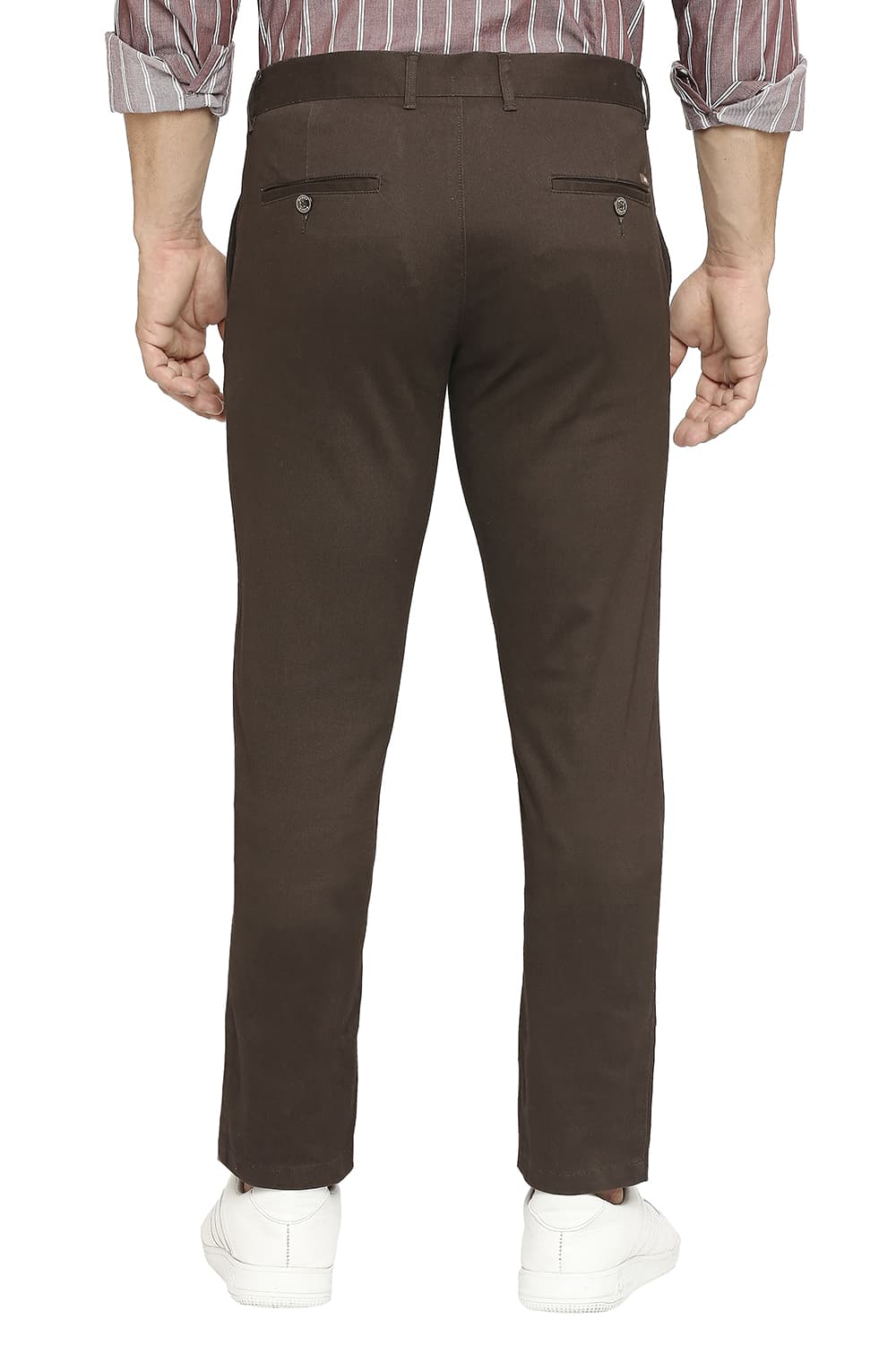 BASICS TAPERED FIT COTTON STRETCH DOBBY TROUSERS