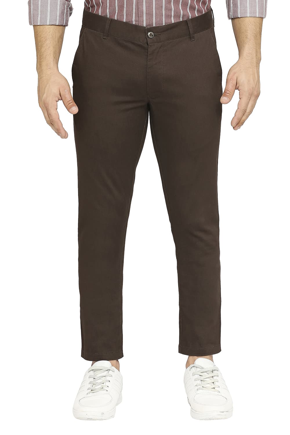 BASICS TAPERED FIT COTTON STRETCH DOBBY TROUSERS
