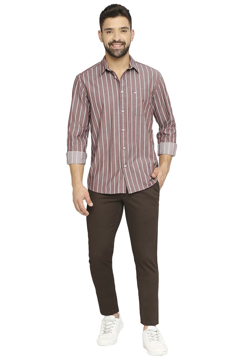 BASICS TAPERED FIT COTTON STRETCH DOBBY TROUSERS