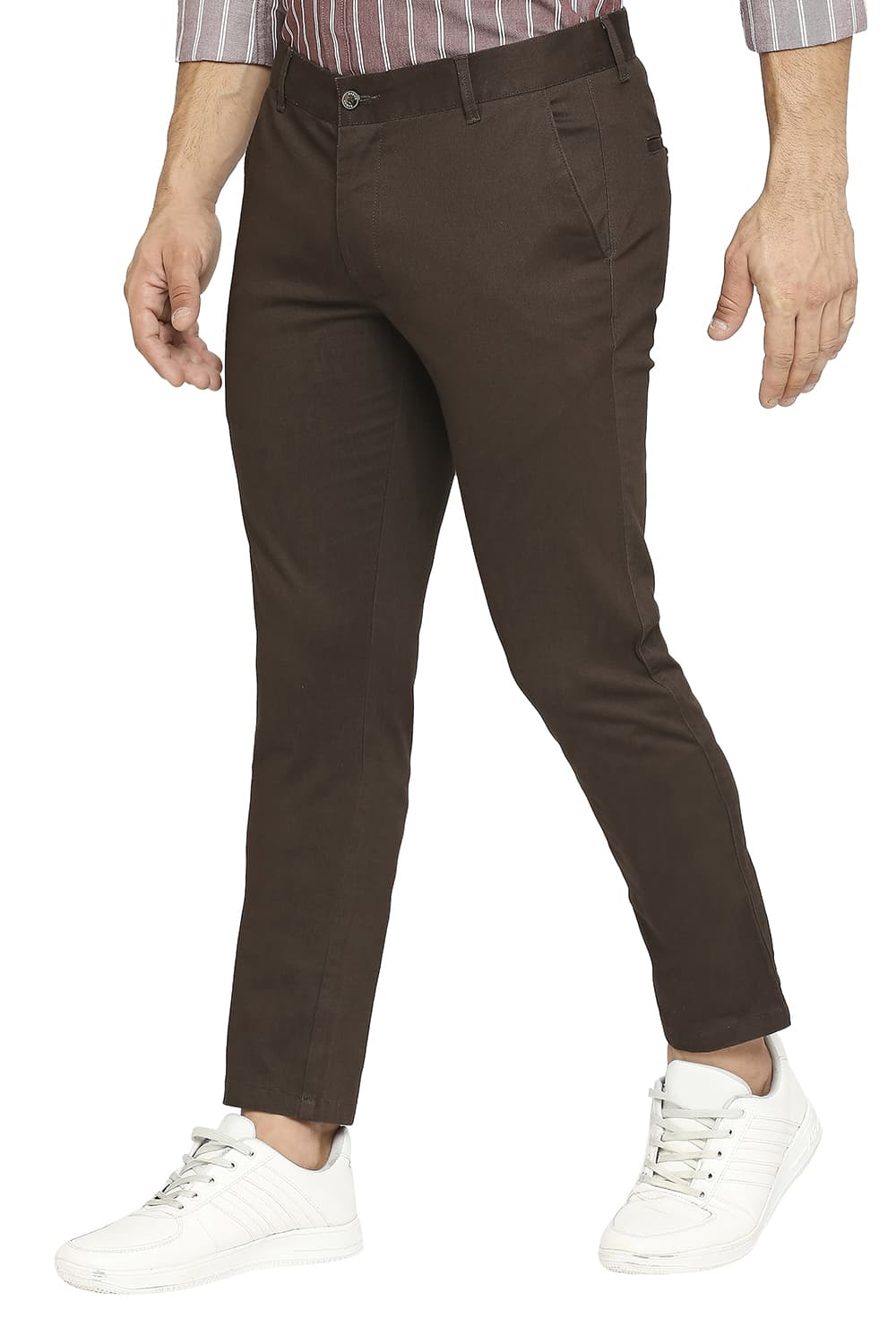 BASICS TAPERED FIT COTTON STRETCH DOBBY TROUSERS