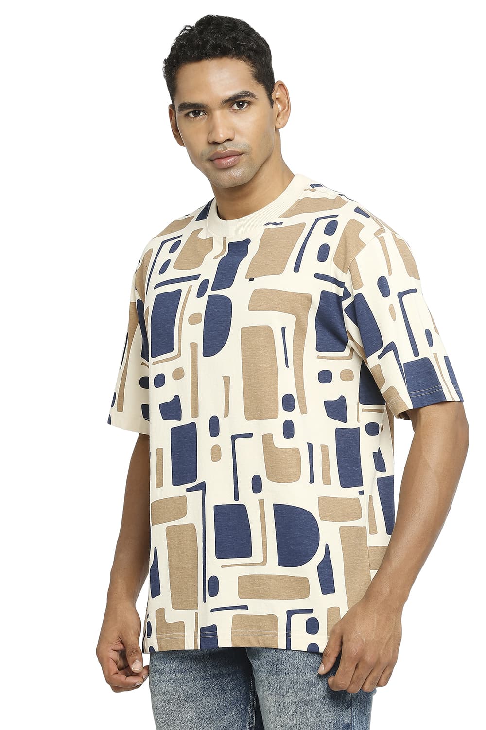 BASICS RELAXED FIT PRINTED CREW T-SHIRT
