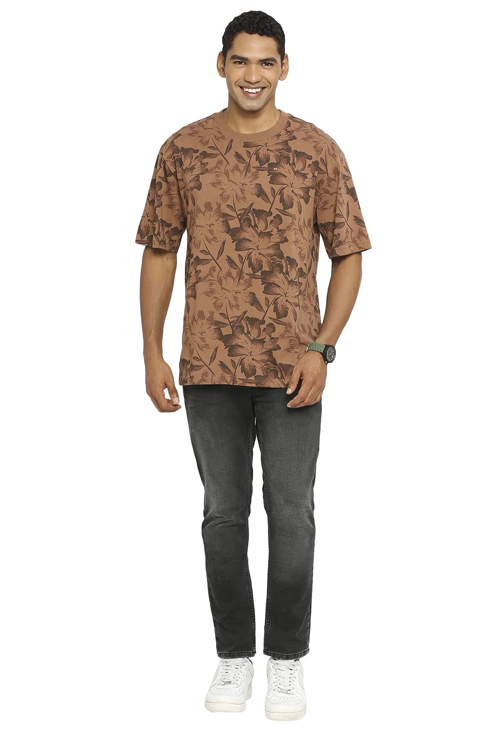 BASICS RELAXED FIT PRINTED CREW T-SHIRT