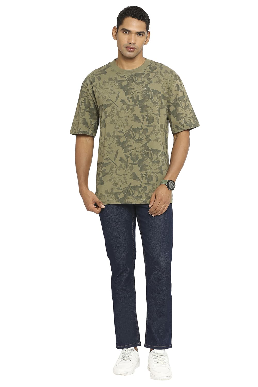 BASICS RELAXED FIT PRINTED CREW T-SHIRT