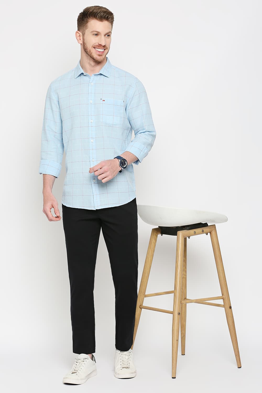 Slim Fit Cotton Linen Checks Shirt