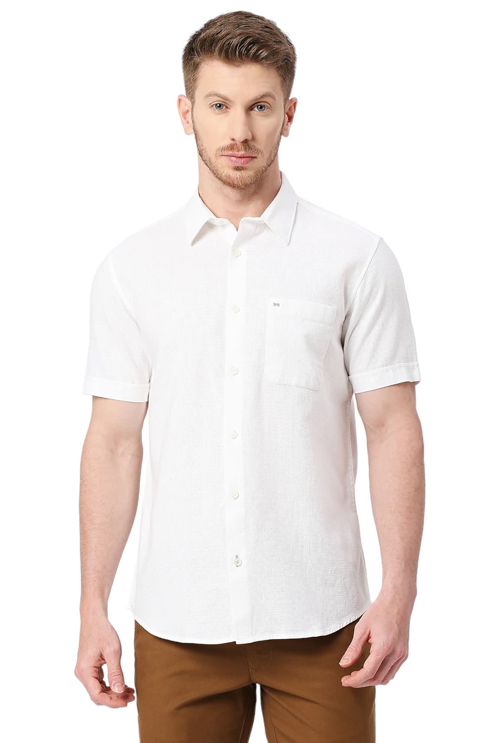 BASICS SLIM FIT COTTON HOPSACK DOBBY SHIRT