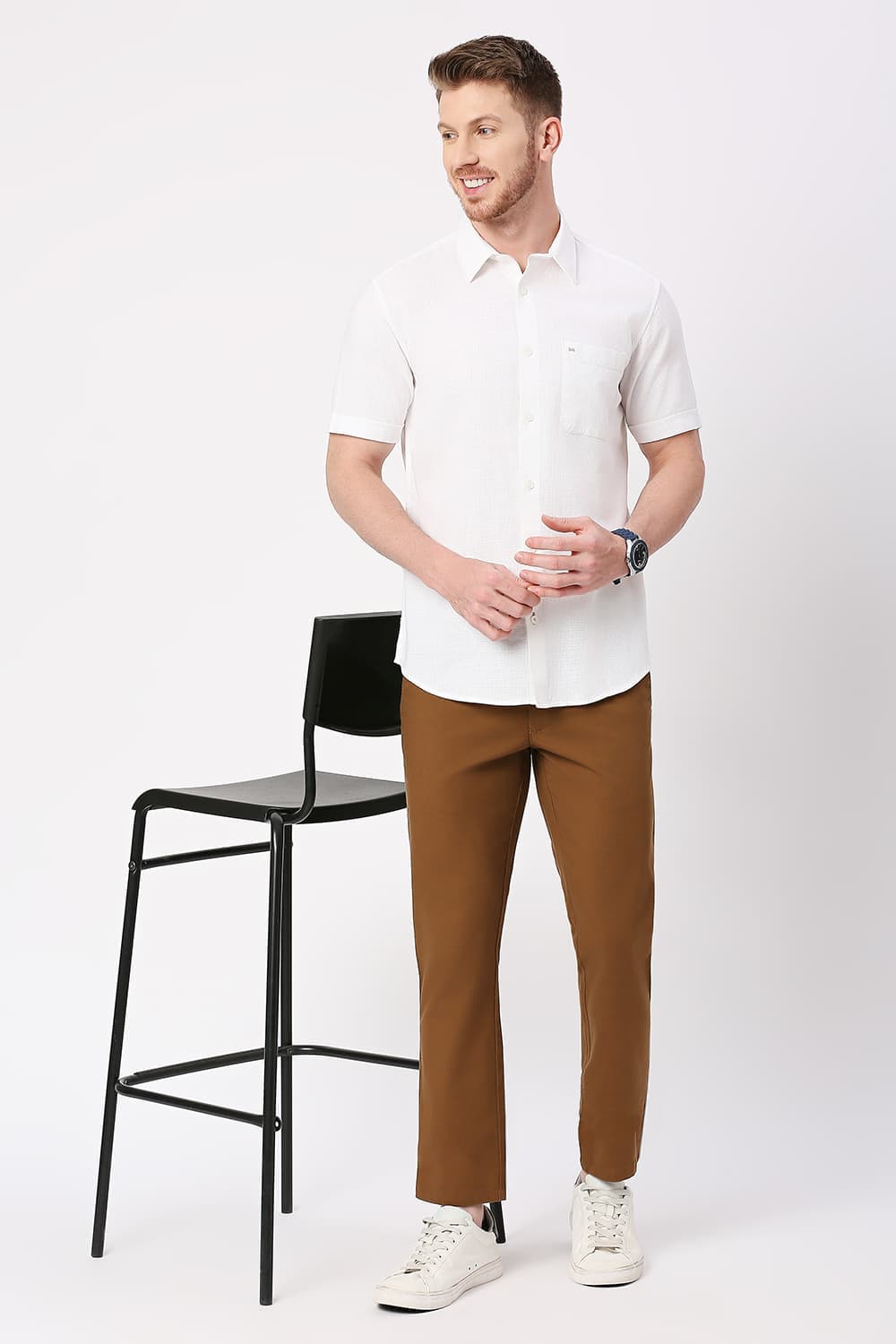 Slim Fit Cotton Hopsack Dobby Halfsleeves Shirt