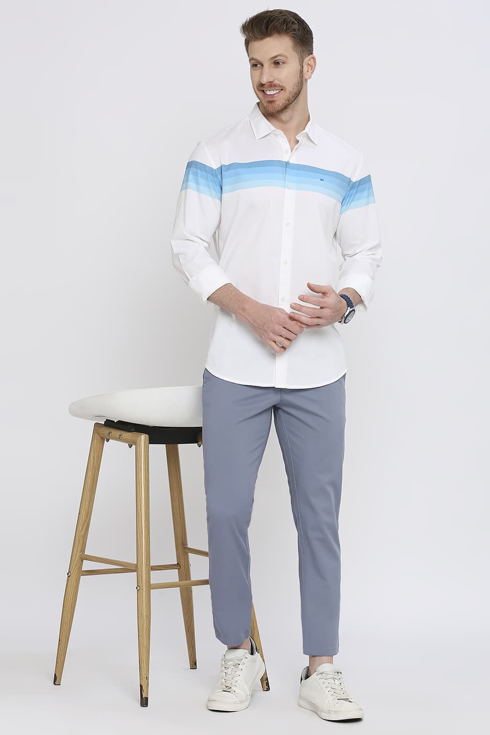 Slim Fit Cotton Twill Weft Engineering Stripe Shirt