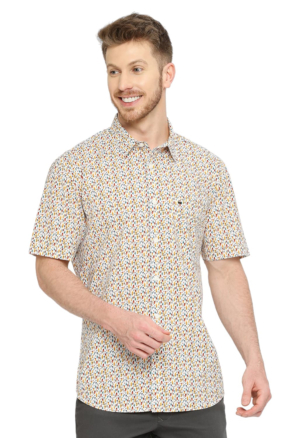 BASICS SLIM FIT COTTON DIGITAL PRINTED SHIRT