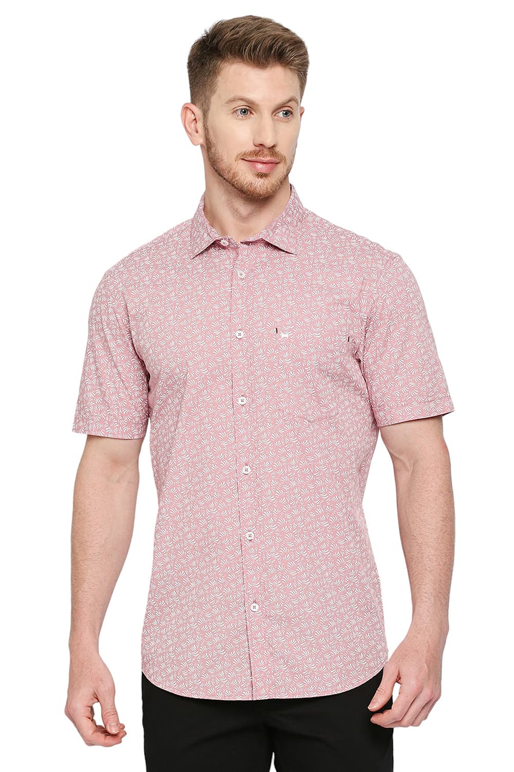 BASICS SLIM FIT COTTON POPLIN PRINTED SHIRT