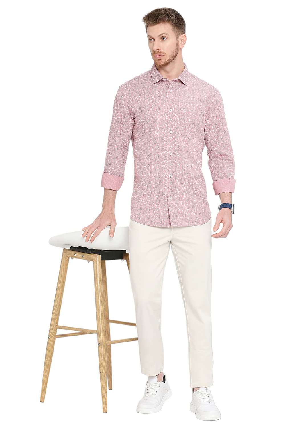 BASICS SLIM FIT COTTON POPLIN PRINTED SHIRT