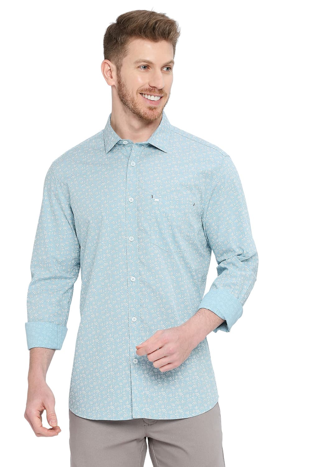 BASICS SLIM FIT COTTON POPLIN PRINTED SHIRT