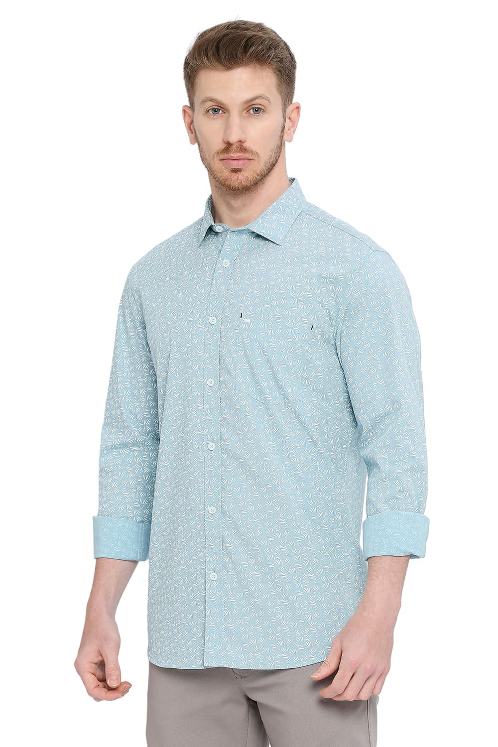 BASICS SLIM FIT COTTON POPLIN PRINTED SHIRT
