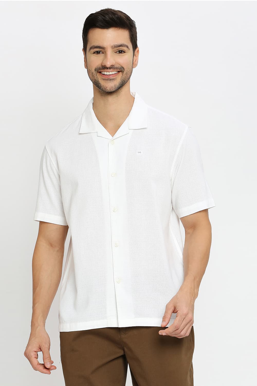 BASICS RELAXED FIT COTTON HOPSACK DOBBY SHIRT