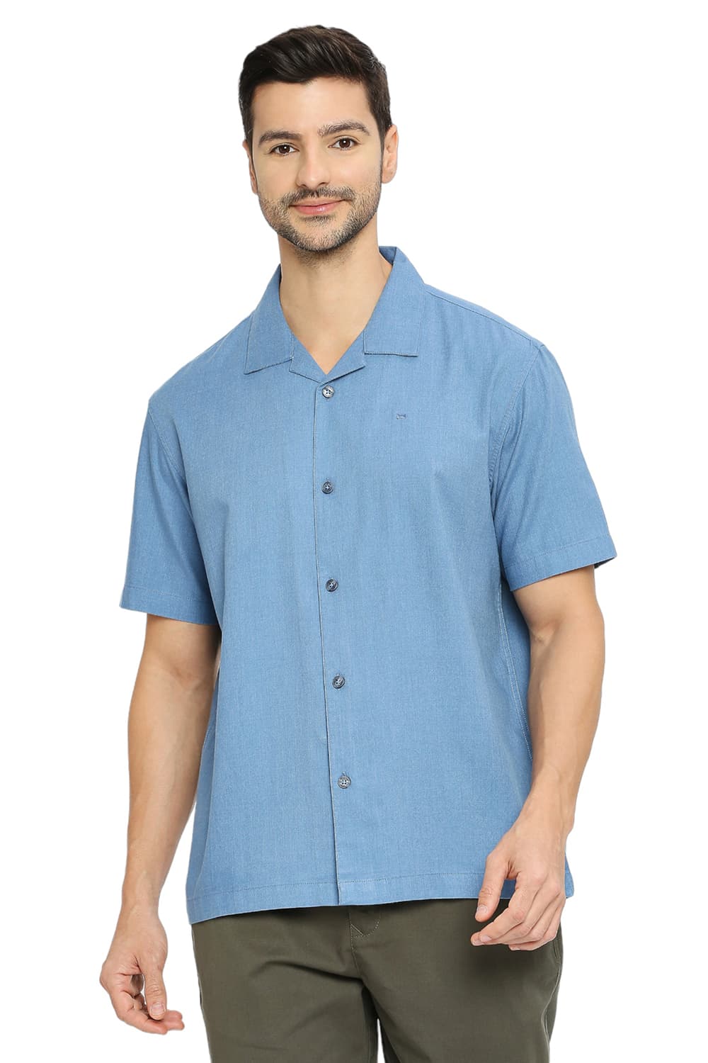 BASICS RELAXED FIT POLYESTER COTTON LYOCEL TWILL MELANGE SHIRT