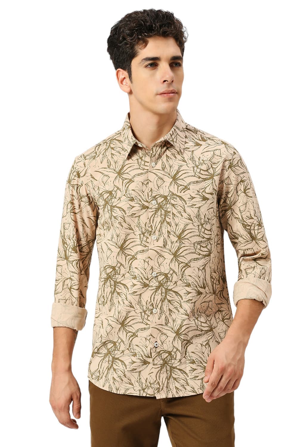 SLIM FIT COTTON VISCOSE TWILL PRINTED SHIRT