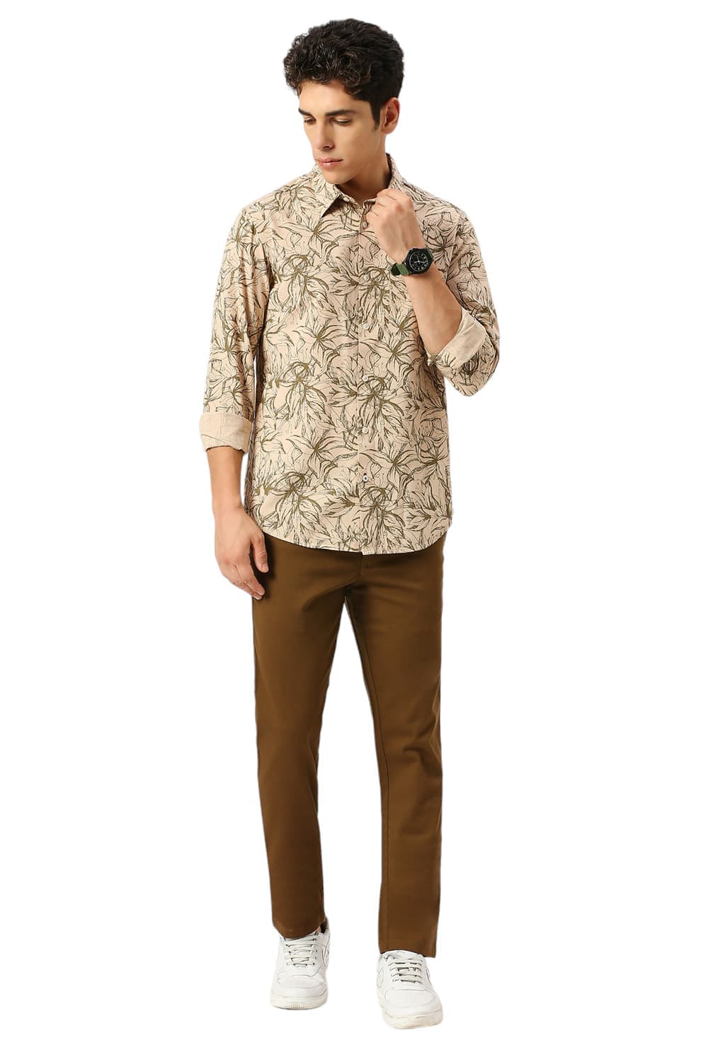 SLIM FIT COTTON VISCOSE TWILL PRINTED SHIRT