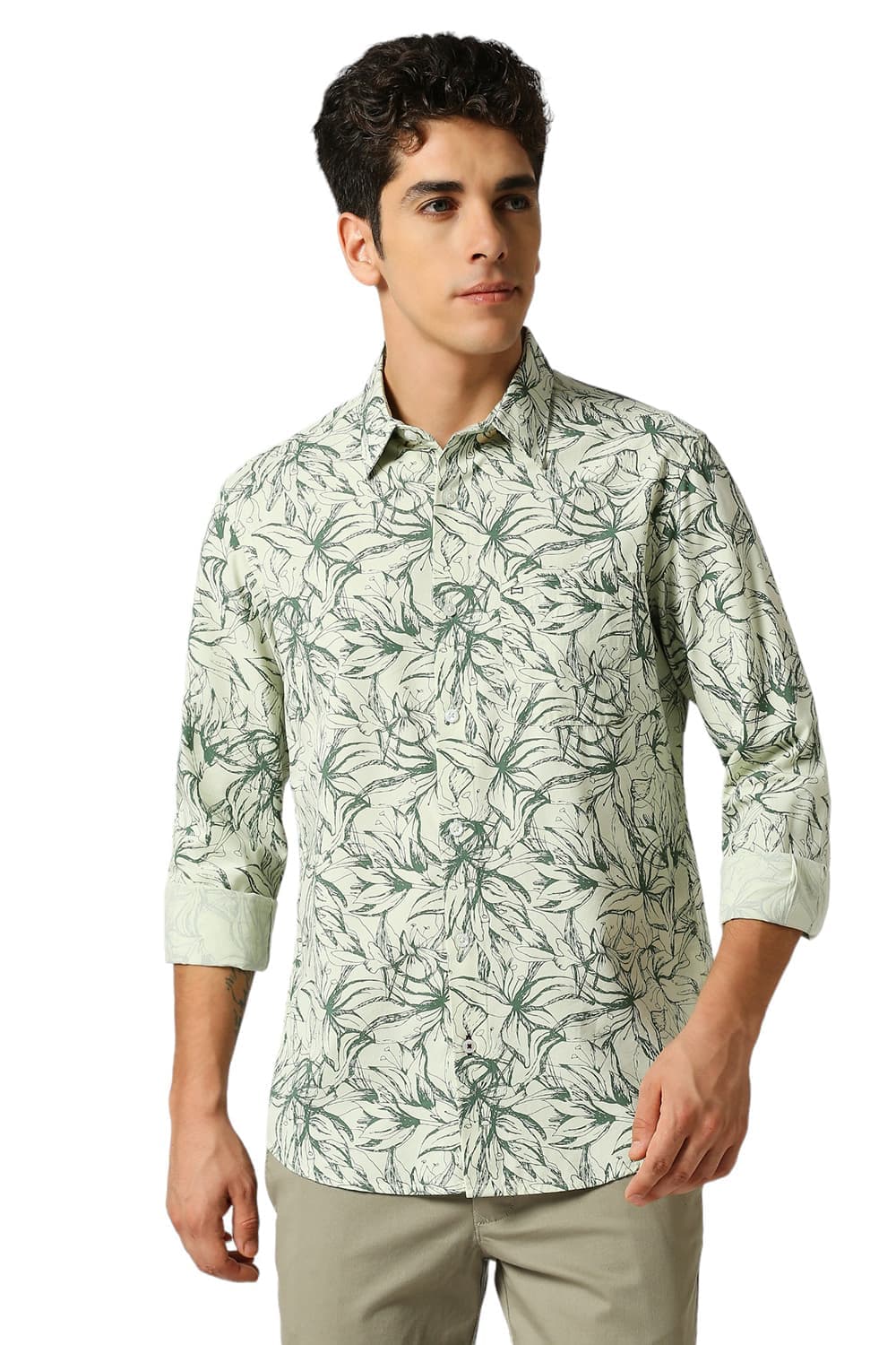 SLIM FIT COTTON VISCOSE TWILL PRINTED SHIRT
