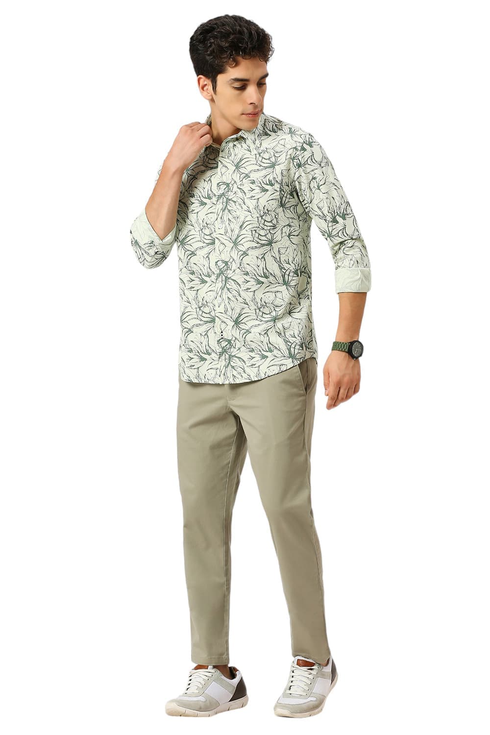SLIM FIT COTTON VISCOSE TWILL PRINTED SHIRT