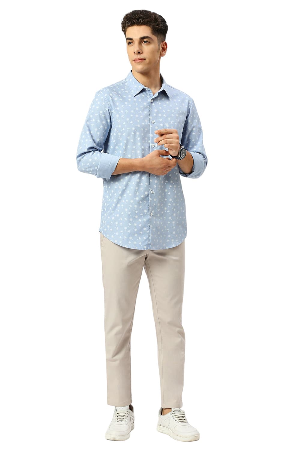 SLIM FIT COTTON POLYESTER CAVALRY TWILL PRINTED SHIRT