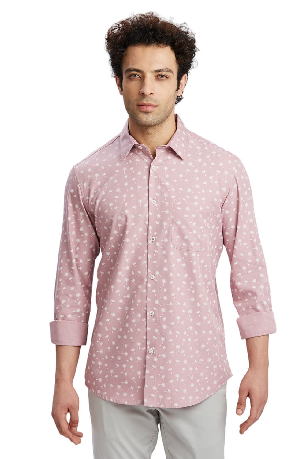 SLIM FIT COTTON POLYESTER CAVALRY TWILL PRINTED SHIRT