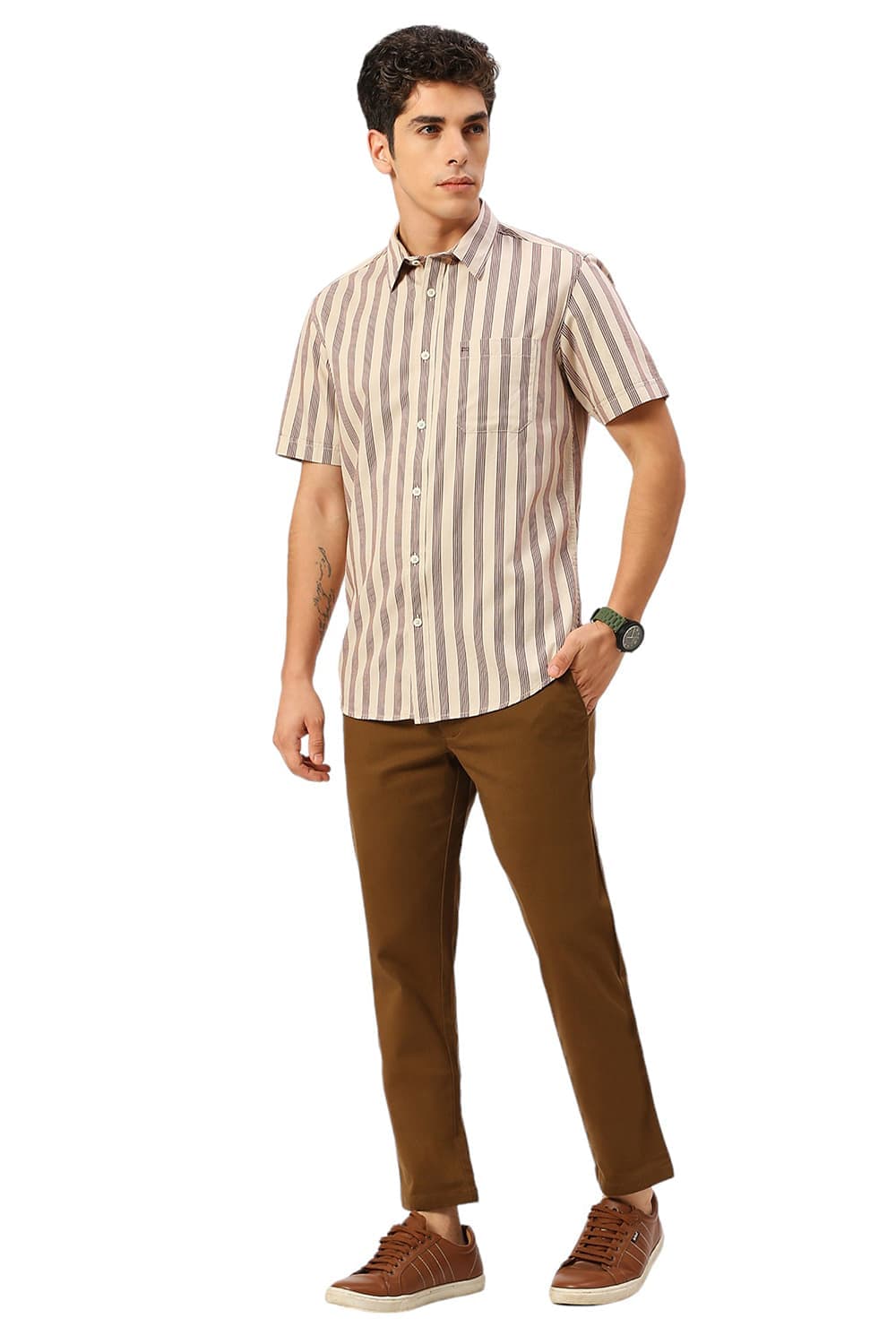 TAPERED FIT COTTON STRETCH DOBBY TROUSERS