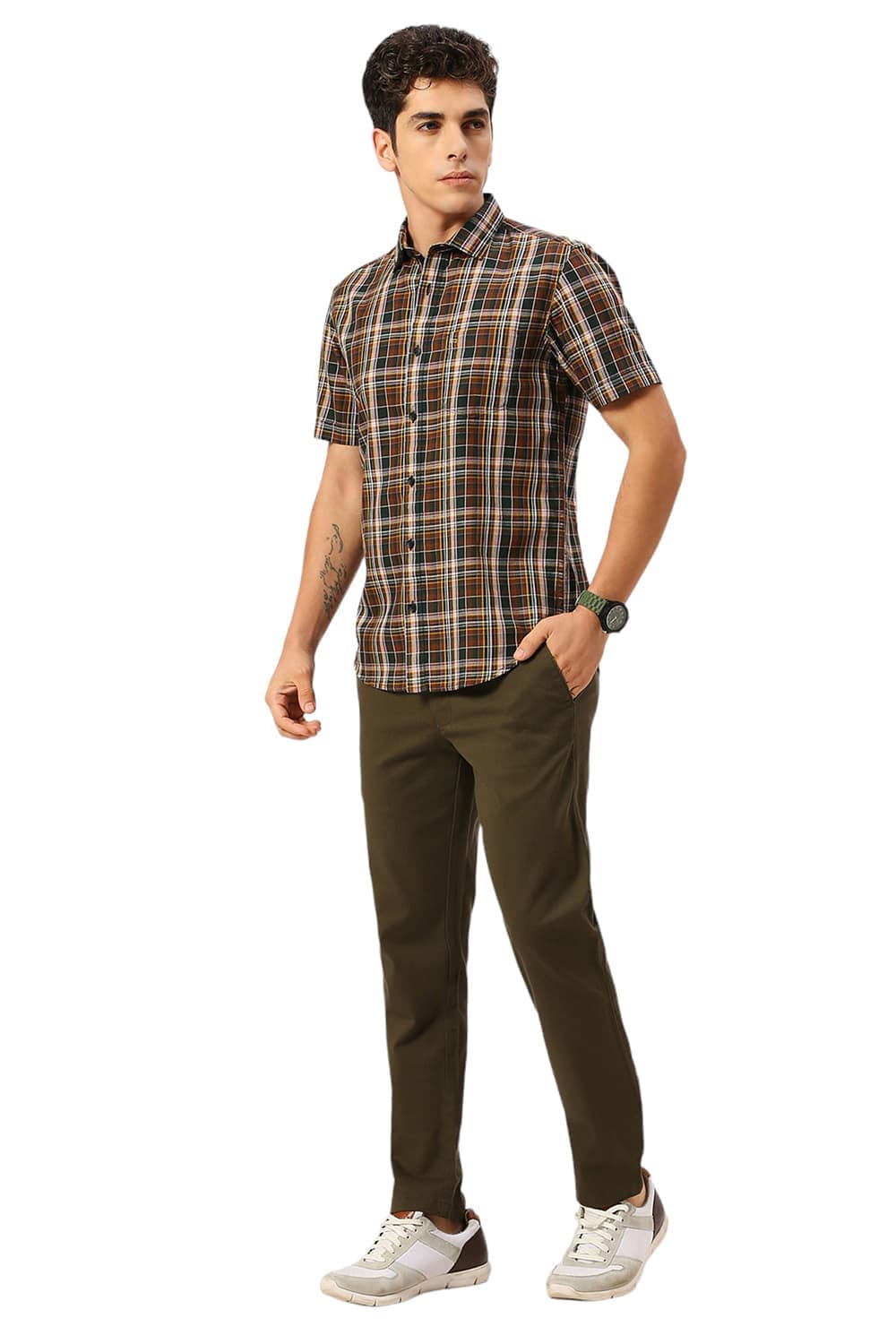 TAPERED FIT COTTON STRETCH DOBBY TROUSERS