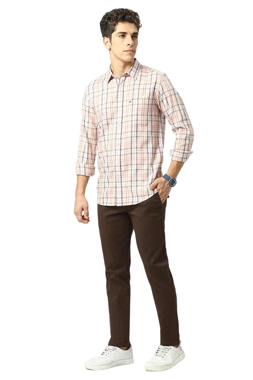 TAPERED FIT COTTON STRETCH DOBBY TROUSERS