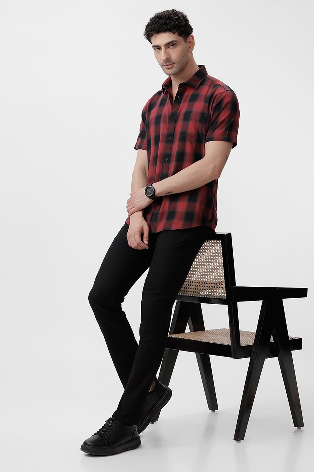 TAPERED FIT COTTON STRETCH DOBBY TROUSERS