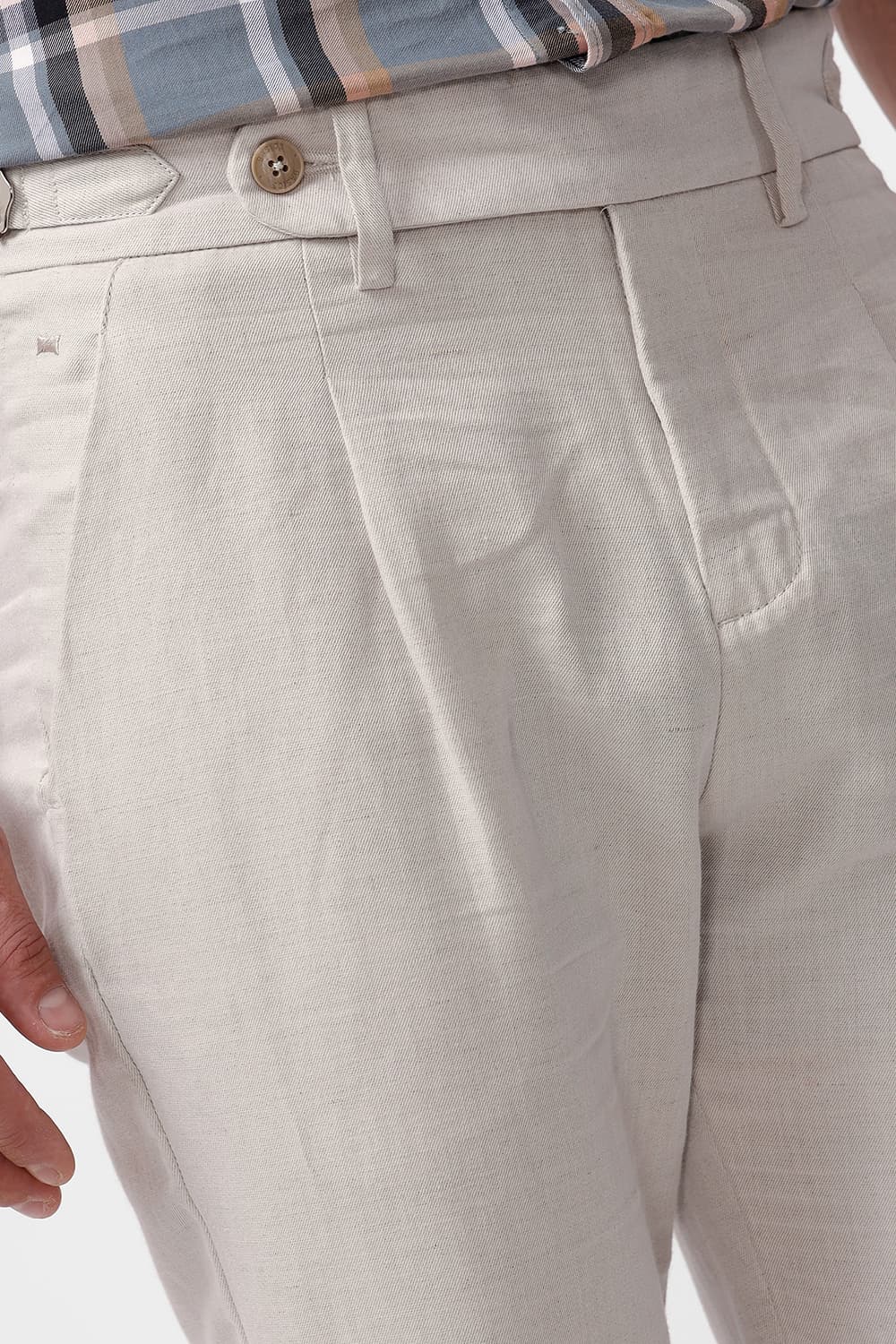 Tapered Fit Cotton Linen Twill Trousers