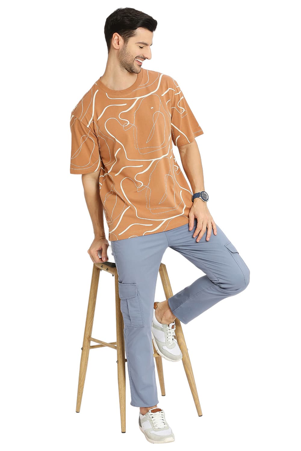 BASICS RELAXED FIT COTTON PRINTED CREW T-SHIRTS