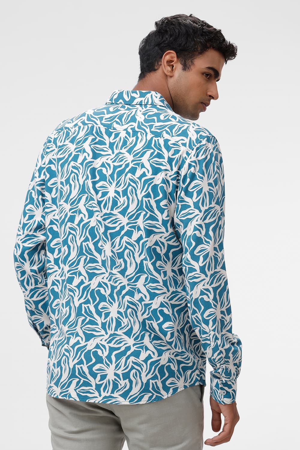 SLIM FIT COTTON VISCOSE TWILL PRINTED SHIRT