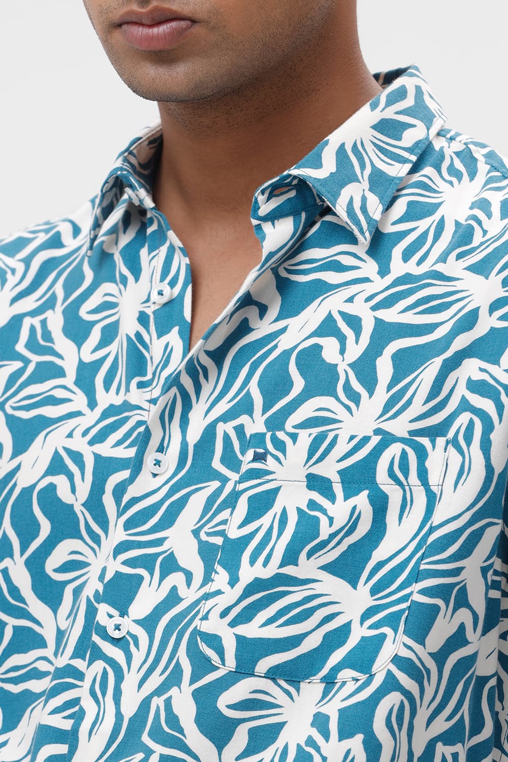 SLIM FIT COTTON VISCOSE TWILL PRINTED SHIRT