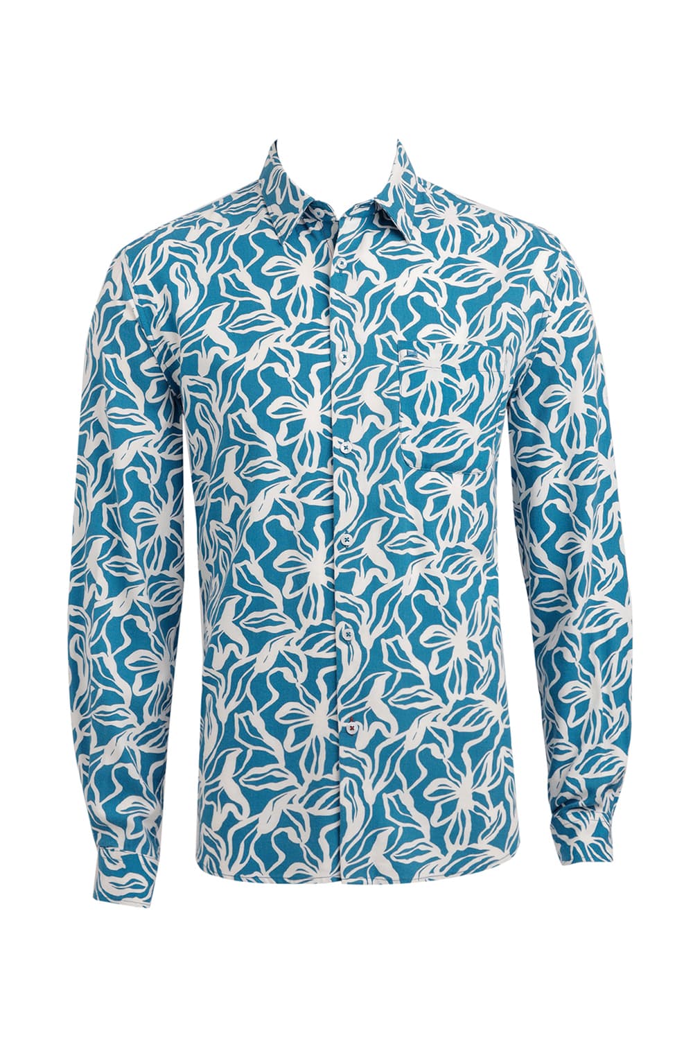 SLIM FIT COTTON VISCOSE TWILL PRINTED SHIRT