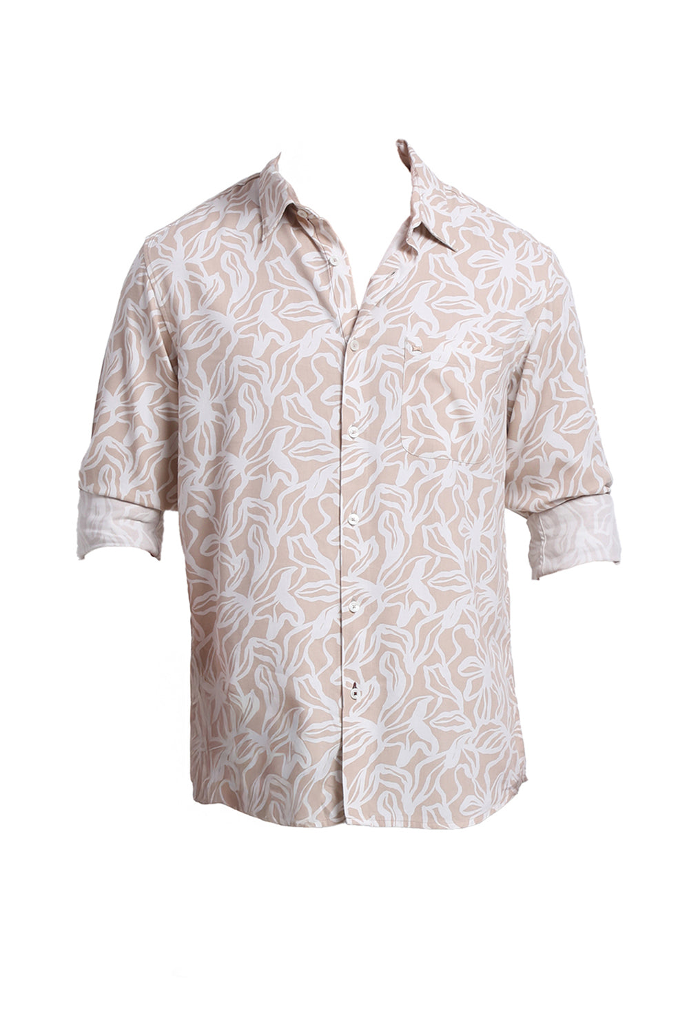 SLIM FIT COTTON VISCOSE TWILL PRINTED SHIRT
