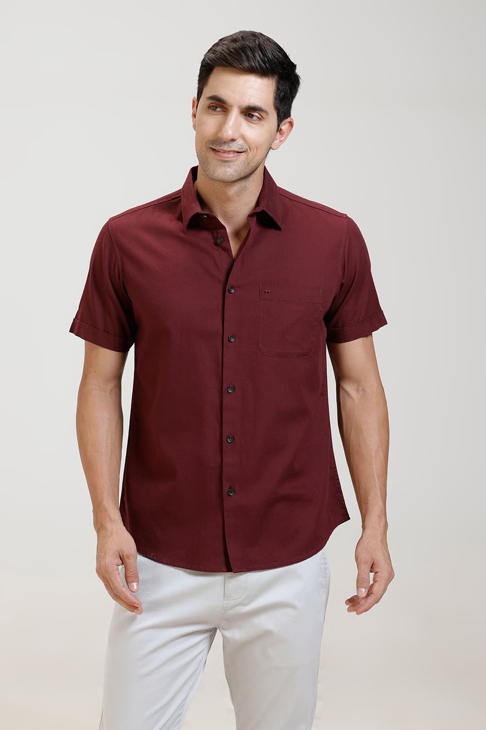 SLIM FIT COTTON CREPE HALFSLEEVES SHIRT