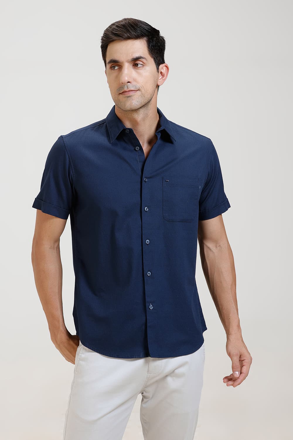 SLIM FIT COTTON CREPE HALFSLEEVES SHIRT