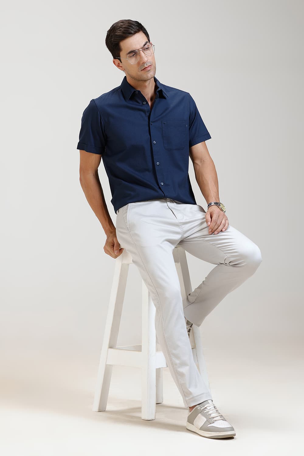 SLIM FIT COTTON CREPE HALFSLEEVES SHIRT