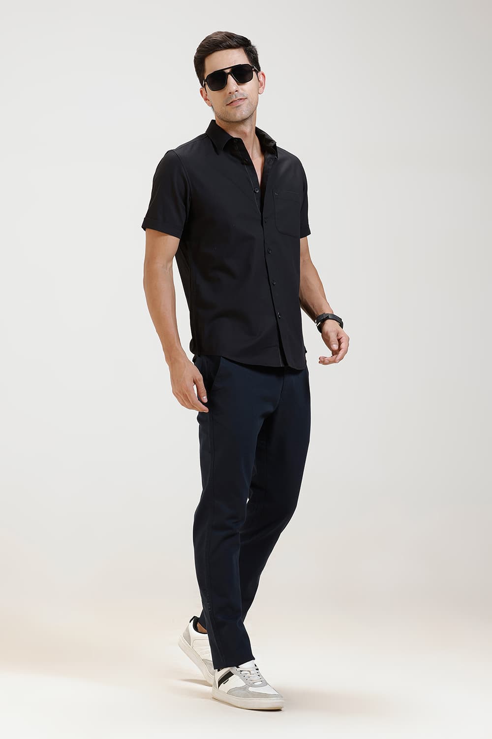 SLIM FIT COTTON CREPE HALFSLEEVES SHIRT