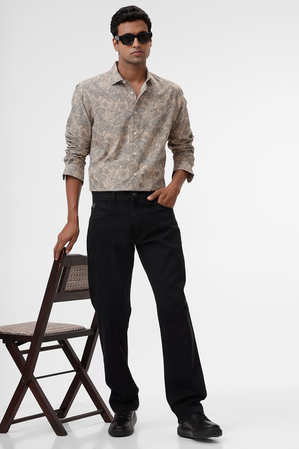 SLIM FIT COTTON POPLIN PRINTED SHIRT