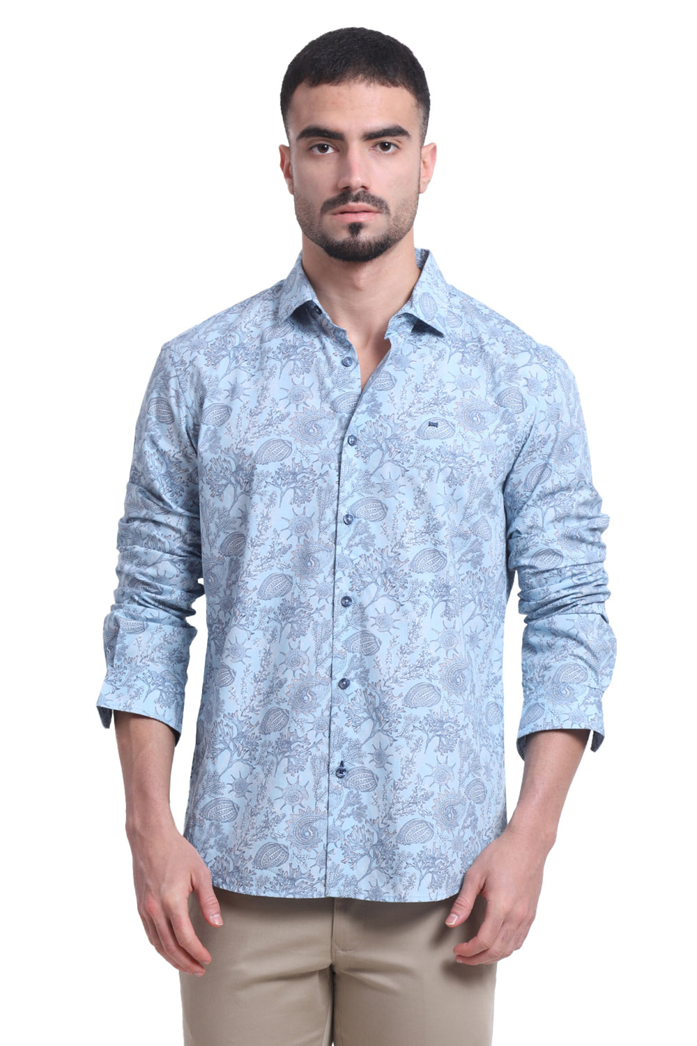 SLIM FIT COTTON POPLIN PRINTED SHIRT