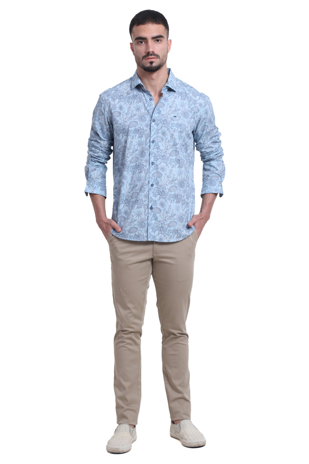 SLIM FIT COTTON POPLIN PRINTED SHIRT
