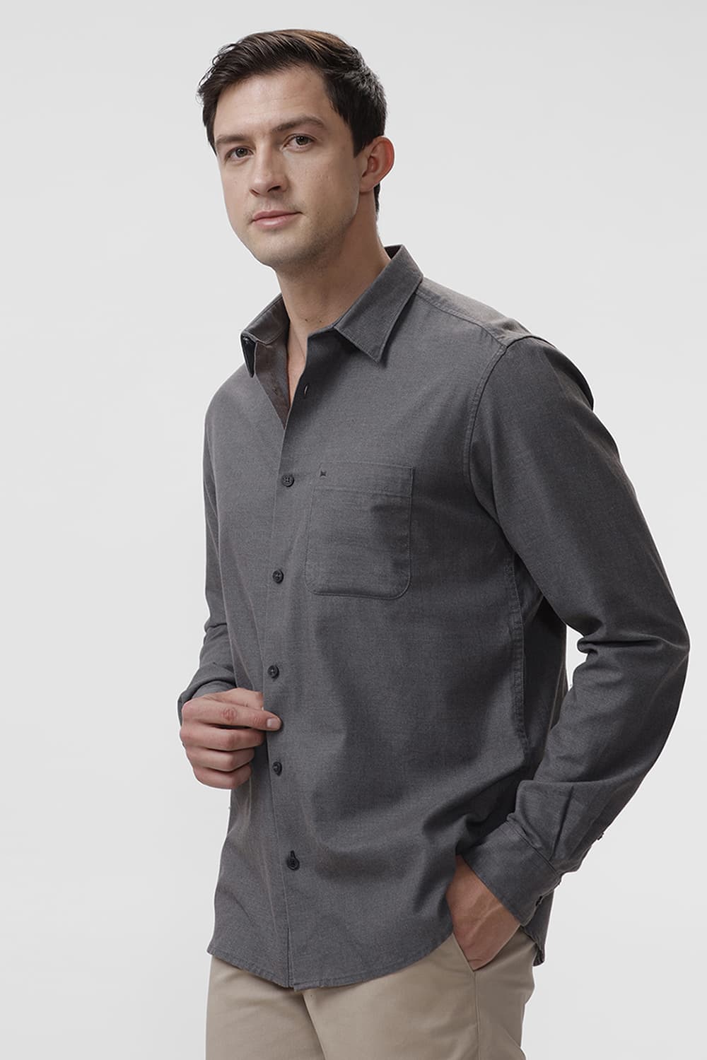 SLIM FIT PLOYESTER COTTON LYOCEL MELANGE SHIRT
