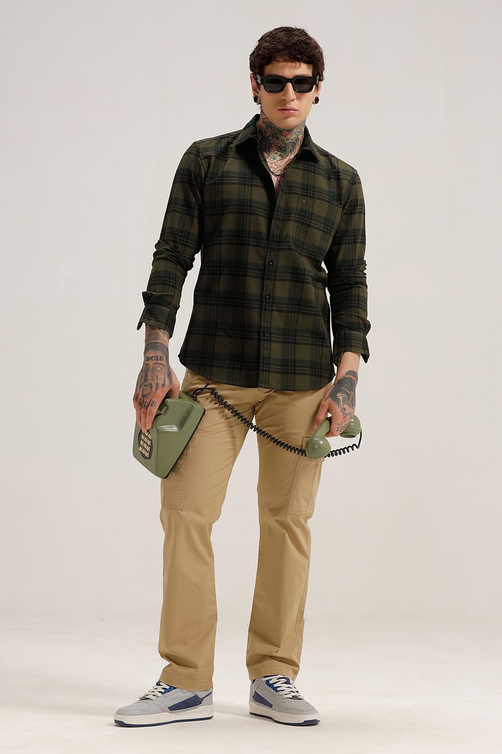 SLIM FIT COTTON HERRING BONE CHECKS SHIRT